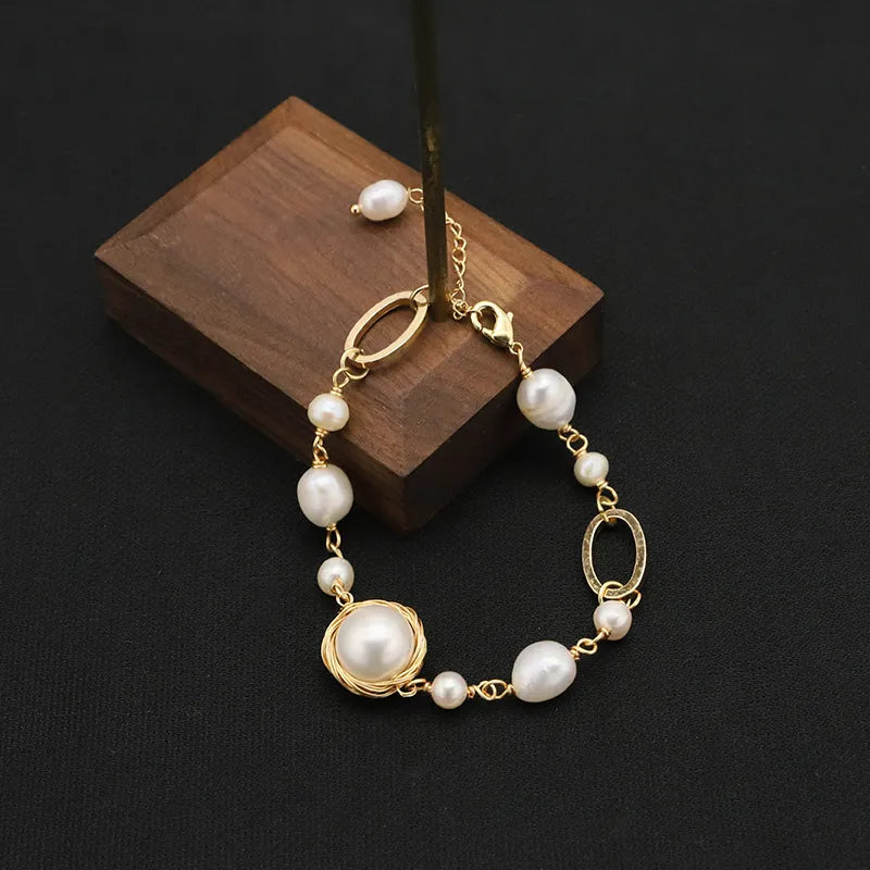 Pulsera de acero con perla de agua dulce