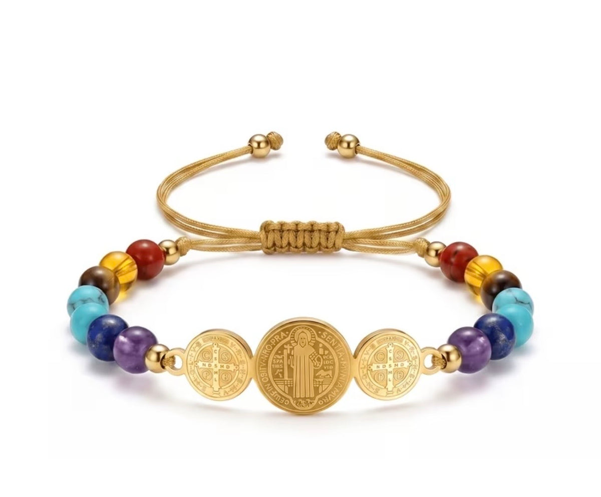 Pulsera ajustable de San Benito piedras naturales