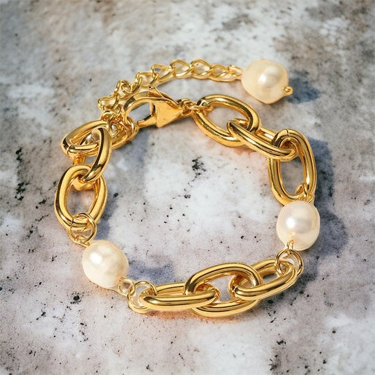 Pulsera de acero con perla de agua dulce
