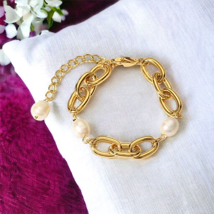 Pulsera de acero con perla de agua dulce