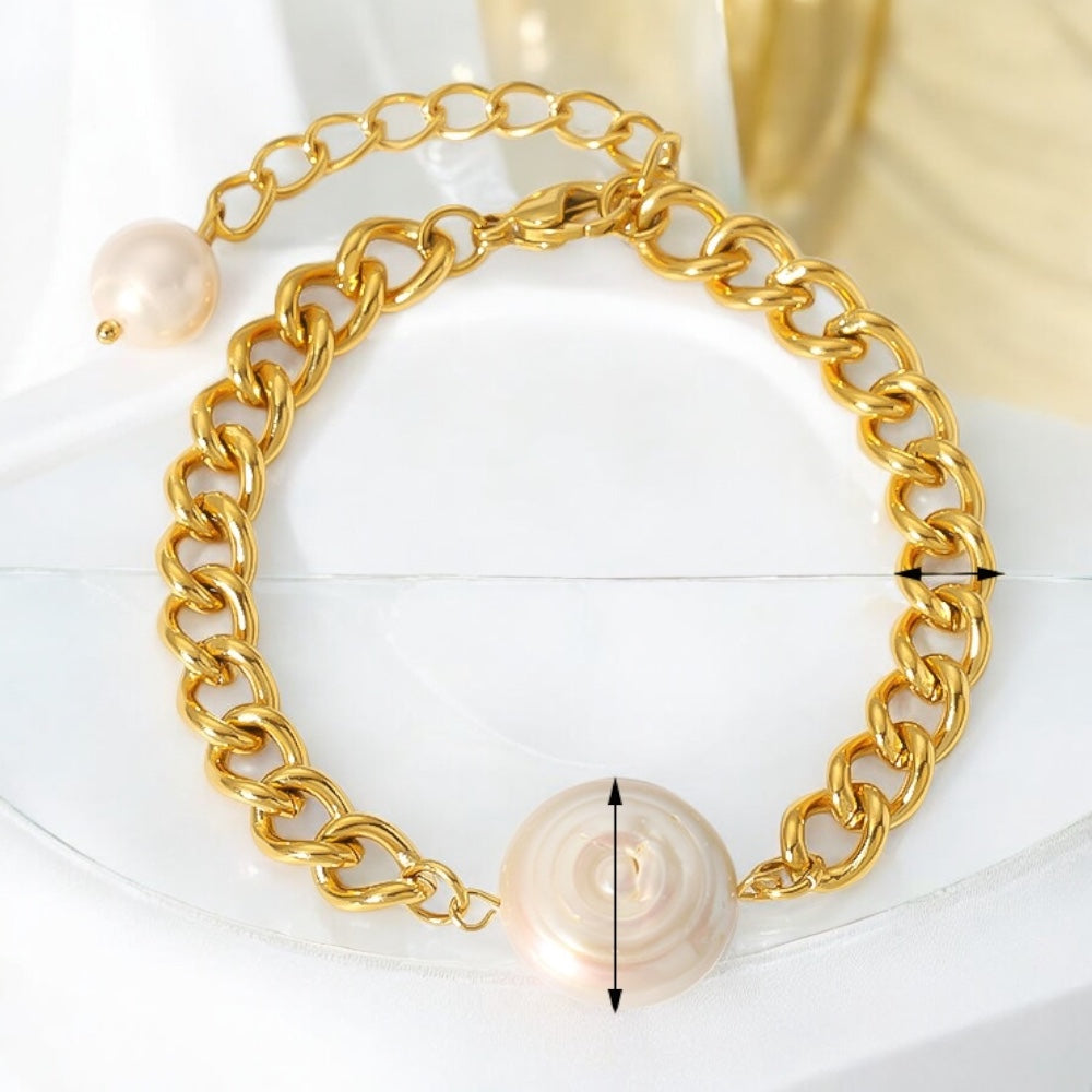 Pulsera de acero con perla de agua dulce