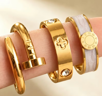 Anillo de acero estilo Van Cleef, Bvlgari, Cartier