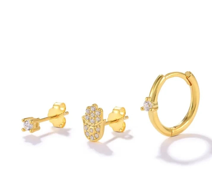 Juego de aretes de plata con baño de oro para una solo oreja